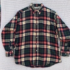 VINTAGE LL Bean Flannel Shirt Adult Large Plaid Mens L Made in USA Green Red