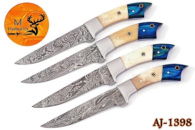 CUSTOM HANDMADE FORGED DAMASCUS STEEL STEAK CHEF KNIFE KITCHEN KNIVES SET 1398