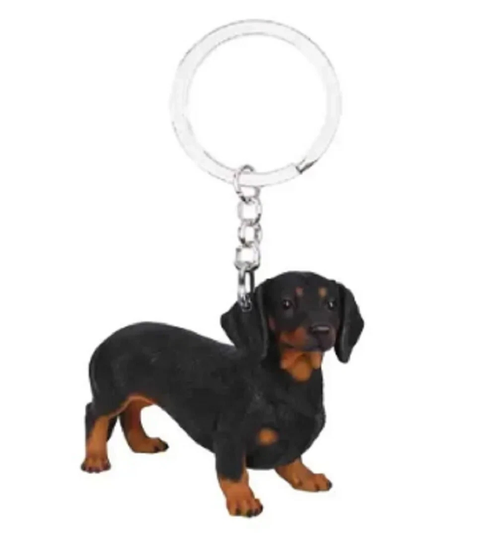 Sausage Dog Keyring / Keychain Black and Tan Dachshund -  UK