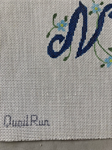 N Initial Needlepoint Canvas Quail Run Floral Capital N 9.75x8.75 Granny Core - Picture 3 of 6