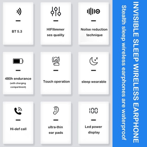 Invisible Sleep kabelloser Kopfhörer IPX5 wasserdicht Kopfhörer TouchControl DE - Zdjęcie 10 z 27