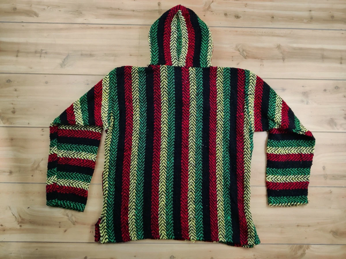Earth Ragz Baja Rasta Hippie Pullover Poncho Hoodie Sz S Black