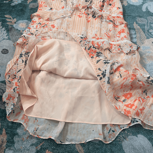 Ramy Brook Mini Dress Womens Medium Orange Pink Emmie Ladder Trim Ruffled Floral - Picture 13 of 21