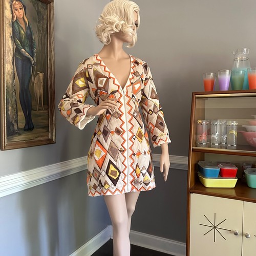 Vintage 1960s Emilio Pucci for Formfit Rogers Quilted Mini Dress Robe M - Picture 3 of 9