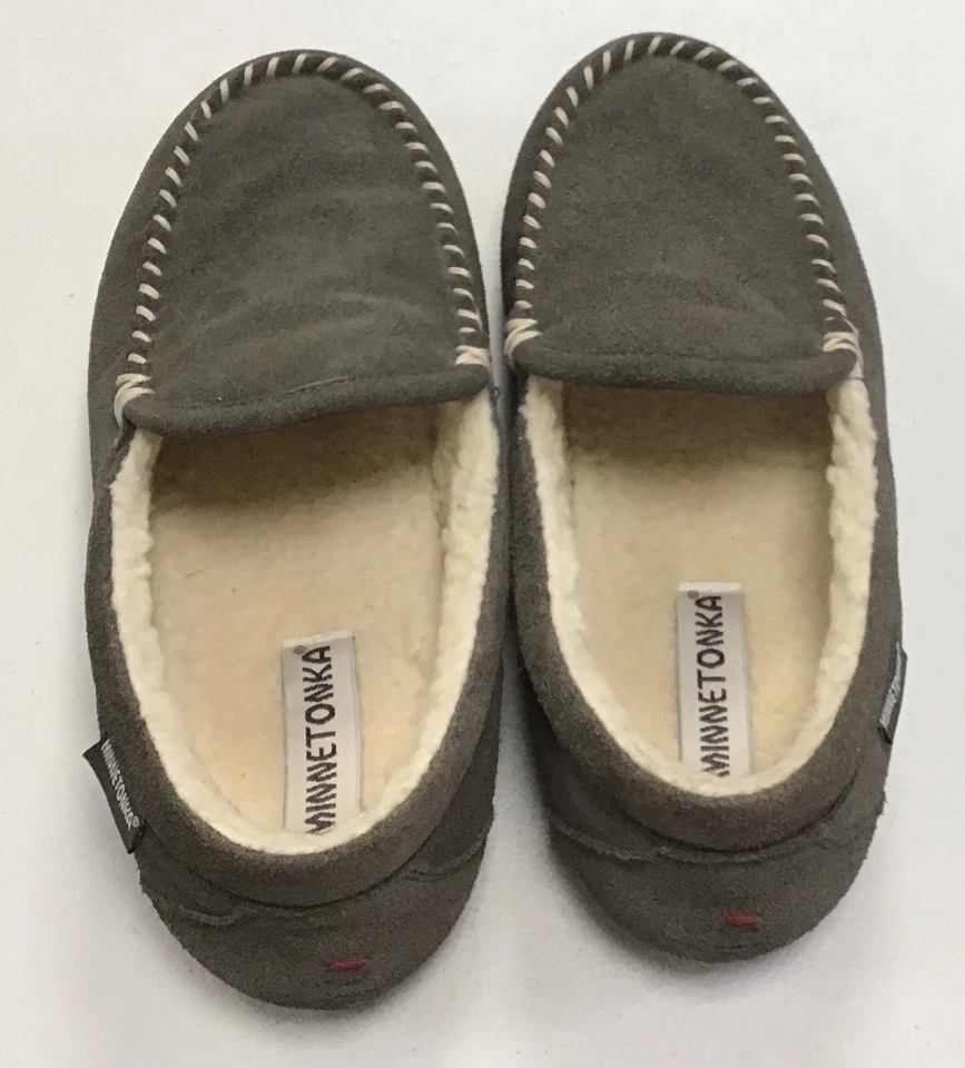 Chinelos Mocassim Masculino Minnetonka Lã Forrado Sola Dura Tamanho 12 Camurça Cinza 🩶 - Imagem 2 de 4