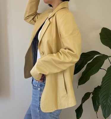 Monterey Bay Clothing Company Genuine Leather Yellow Blazer Jacket Size 10