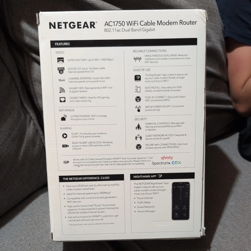 NETGEAR C6300 AC1750 WiFi Cable Modem Router – With Power Supply - Image 2 of 4