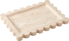 Natural Travertine Tray W/ Scalloped Edge 10.8x8 Rectangle Vanity Tray Bathroom