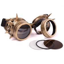 Deluxe Steampunk Spiked Costume Cosplay Goggles, Multiple Lenses, Gold, One Size