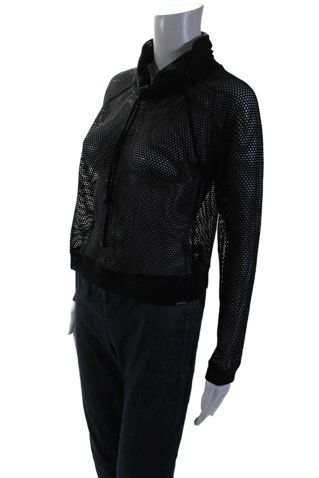 Sudadera pulóver manga larga cuello capucha malla negra talla S Koral para mujer Foto 2 de 4