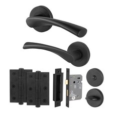 Black Door Handles Curved Swept Internal Round Rose Bathroom Latch Lock Pack
