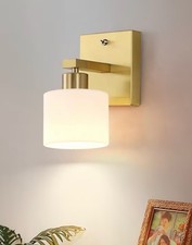 1-Light Modern Gold Bathroom Vanity Light, Wall Sconce with Matte White Glass Sh