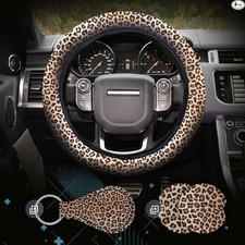 4 Pieces Leopard Cheetah Print Steering Wheel Cover Set With Car Cup-leopard