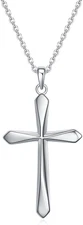 925 Sterling Silver Cross Pendant Necklace, Simple Cross Jewelry Gift for Women