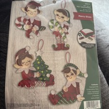 Bucilla Felt Ornaments Applique Kit Set Of 4 Merry Elves 89687E