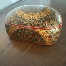Hand-Painted Asian Lacquer Box   Black & Red ...