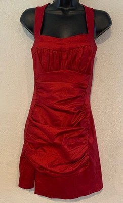Jessica McClintock MIDI Dress Ss 4 True Red Taffeta Rouched Graduation Cocktail