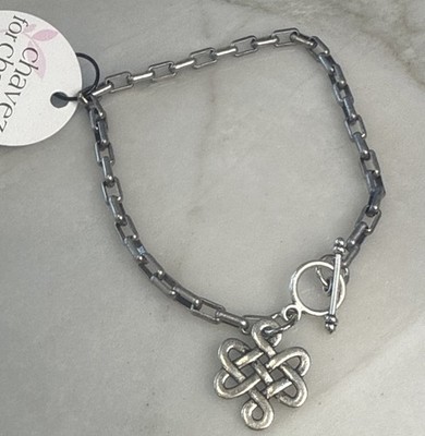 Chavez for Charity 7'' Celtic Knot Gun Metal Silver Tone Toggle Bracelet CFC Bead