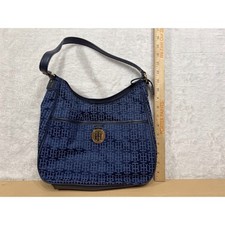Tommy Hilfiger Blue Monogram Shoulder Bag Purse Gold Logo