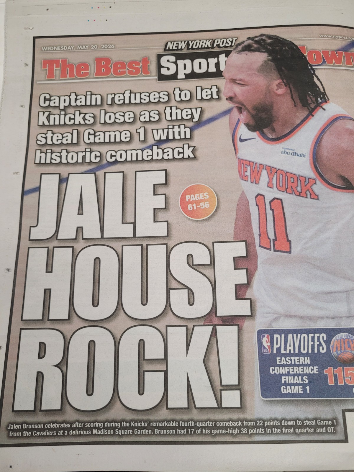 Knicker Bonkers Jalen Brunson Knicks Miracle Playoff Final Win Ny Post 5/20 2026