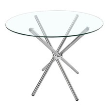 Round Tempered Glass Dining Table Clear Home Office Kitchen Table w/ Chrome Legs