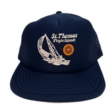 Vintage 80  s Puff Print St. Thomas Virgin Islands Snapback Trucker Hat Navy Blue