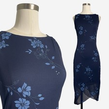 Vintage Y2K Byer Too! Navy floral asymmetric sleeveless layered slip dress XS/S