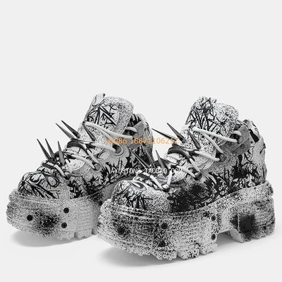 Men Women Thick Sole Rivet Graffiti Boots Punk Rock Street Dad Shoes Sports Pump