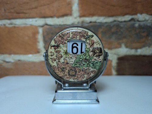 Vintage Desktop Perpetual Flip Calendar Rotating Metal Old World Map Globe Earth - Picture 3 of 9