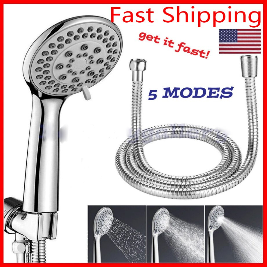 High Pressure Shower Head 5 Settings Handheld Shower Heads Spray 5 FT Hose+///