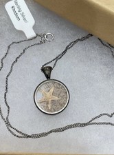 Beach Pendant Necklace with Real Sand Starfish Shell in Glass 18" Chain