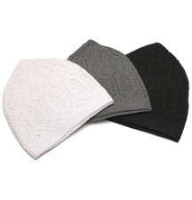 Islamic Men's Knit Kufi Cap Combo Set of 3 - White, Gray, Black PACK OF 3
