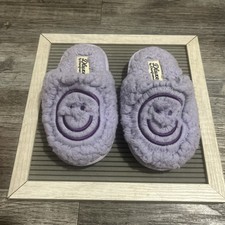 Dearfoams Dluxe Kids Slippers Sz 6-7 Purple Happy Face