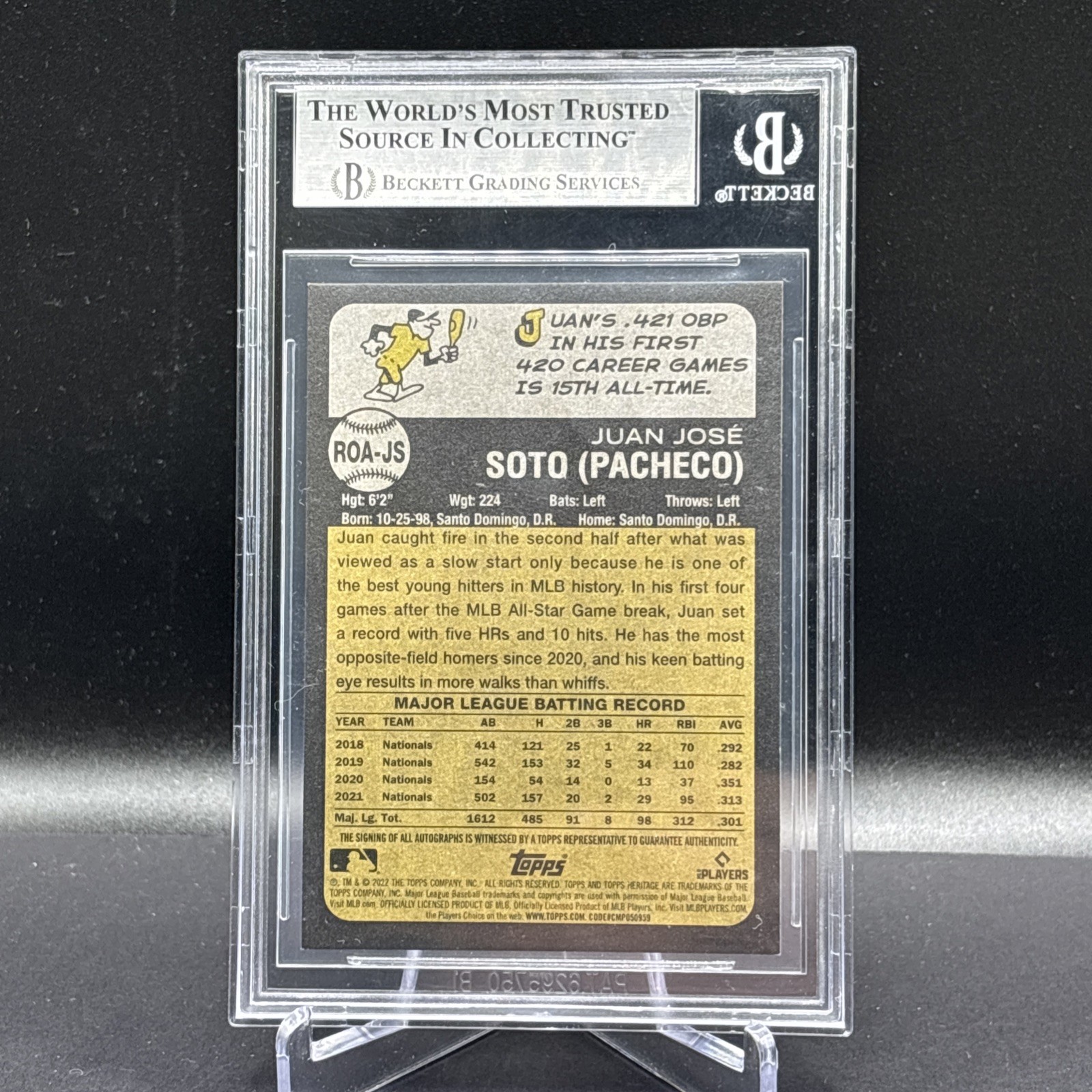 2022 Topps Heritage High Number - Real One Autographs Juan Soto #ROA-JS PSA 9 view 2