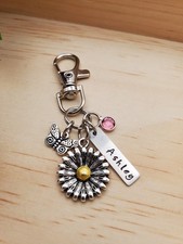 Butterfly Daisy Flower Bag Charm / Keychain / Purse Charm / Custom Name Keychain