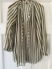 Show Me Your Mumu Charlene Striped Tunic Blouse Tie Neck Green White Small
