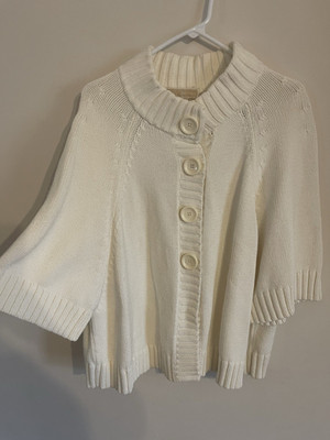 MICHAEL Michael Kors White Solid Knit Button-Front Mock Neck Cardigan 2X