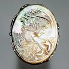 Handmade Natural Cameo Shell Ring 925 Sterling Silver Size 8 /R446120