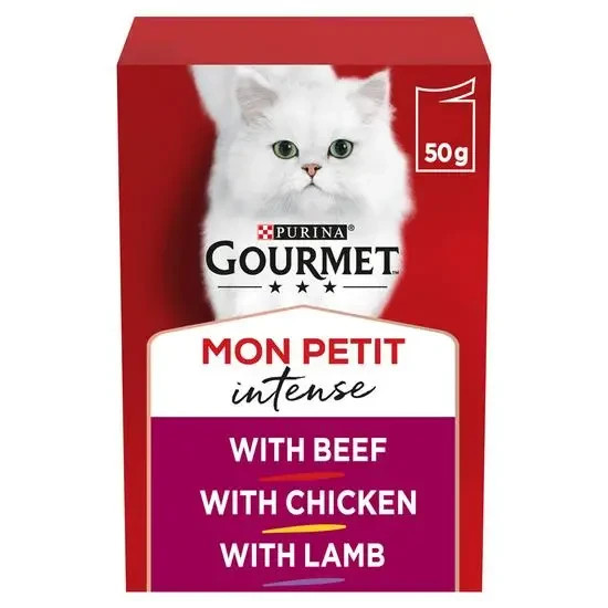 GOURMET Mon Petit Meaty Variety Beef, Chicken, and Lamb Wet Cat Food 48 x 50g
