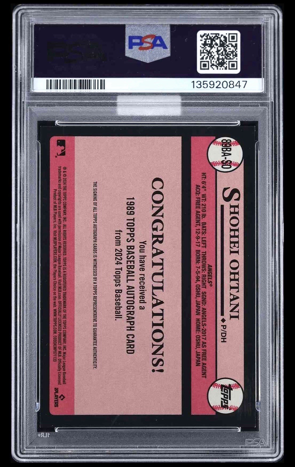 2024 Topps SHOHEI OHTANI 1989 Topps Auto PSA 9 #89BASO MBA GOLD Diamond POP 1 💎 view 2