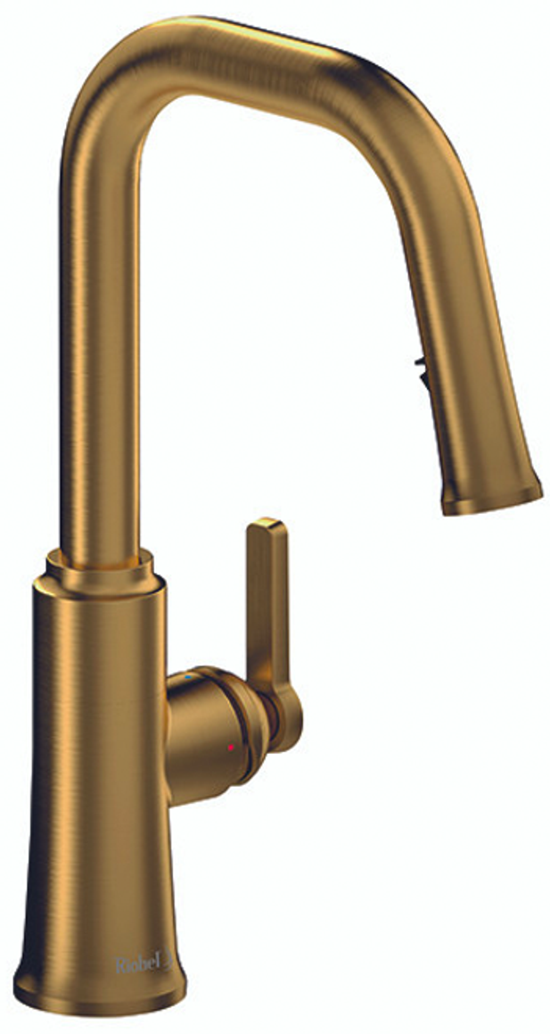Riobel Trattoria Brushed Gold Kitchen Tap – Mixer with Pull-Down Spray Spout