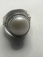 Vintage Sterling Silver Pearl Size 7 Ring, 925