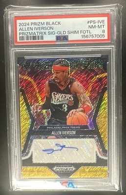 2024 Panini Black Allen Iverson Signatures Gold 3/10 number match Auto PSA 8