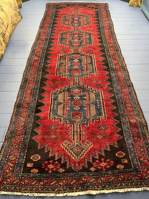 Vintage Teppich Läufer Carpet Handarbeit Wolle Nahöstlich Läufer über 11ft lang