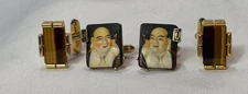 Vtg Cufflinks Swank Toshikane & Tiger Eye Gold Tone Set Of 2 Bullet Back