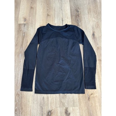 Fabletics Musetta Womens Black Seamless Mesh Long Sleeve Athletic Training Top S