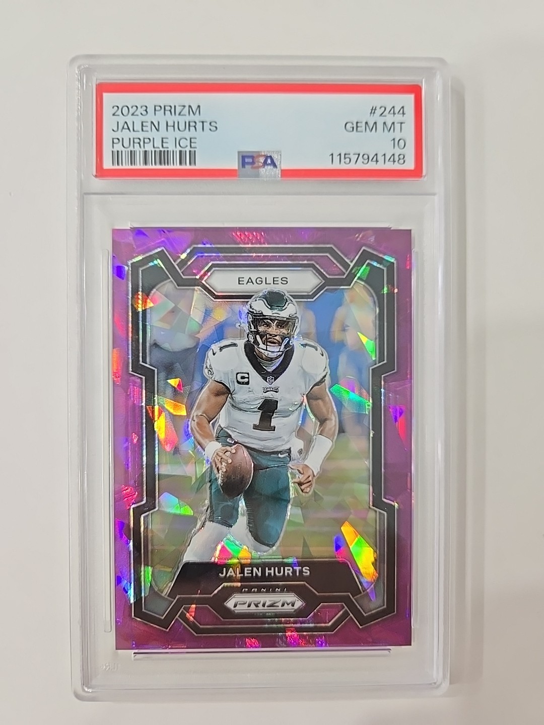 2023 Panini Prizm Jalen Hurts #244 Purple Ice 195/225 PSA 10 Philadelphia Eagles