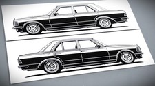 Mercedes W123 Aufkleber Silhouette Mercedes W123 Barockfelgen Sticker Schwarz