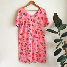 VTG Fresh Produce Dress Large Pink Floral Beachy Pockets Cotton Oh Happy Day