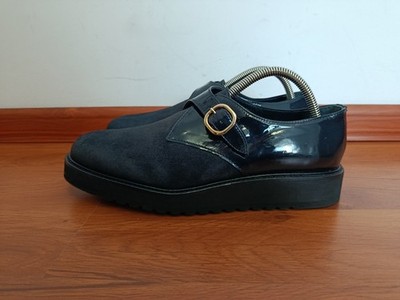 YMC You Must Create Monk Strap Shoes Suede & Patent Leather Navy Blue EU 40 US 9